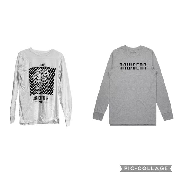2 Rawgear zoo crew mens size small grey & white long sleeve crewnecks tees - Picture 2 of 5